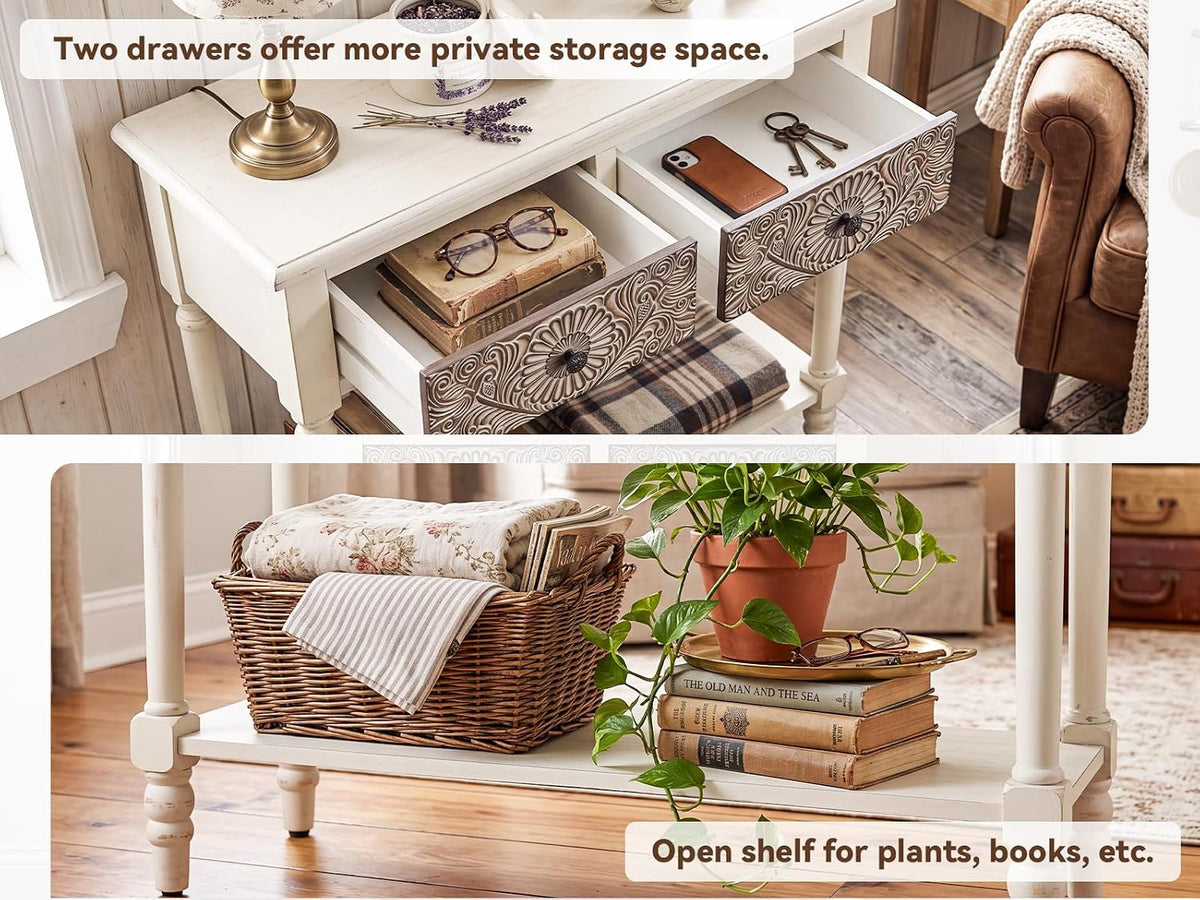 COSIEST Console Table with 2 Drawers, MDF Narrow Entryway Table with Storage Shelf, Wood Accent Sofa Table for Living Room, Entrance, Hallway, Couch, Light Grey