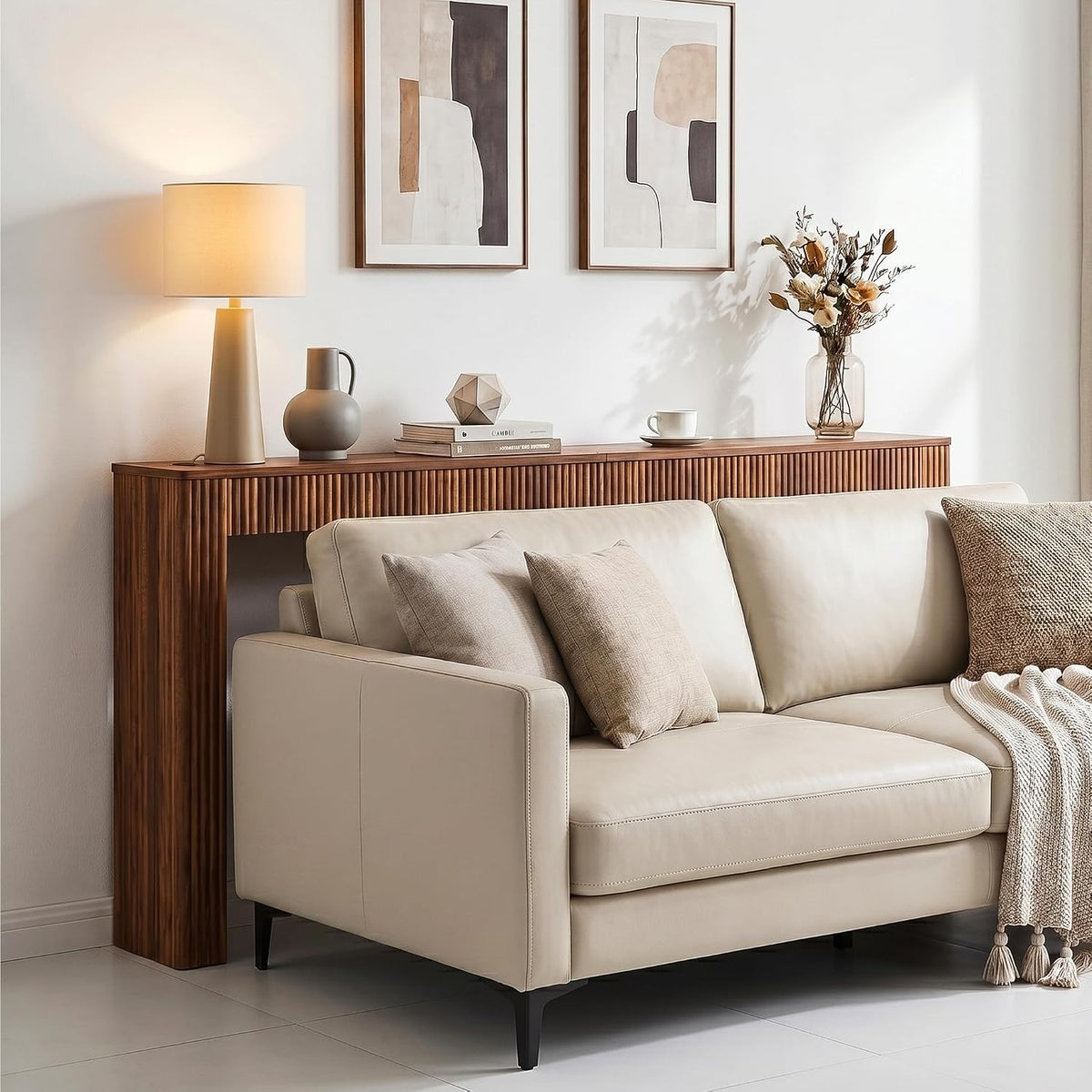 79" Long Narrow Sofa Table Behind Couch with Charging Station,Walnut