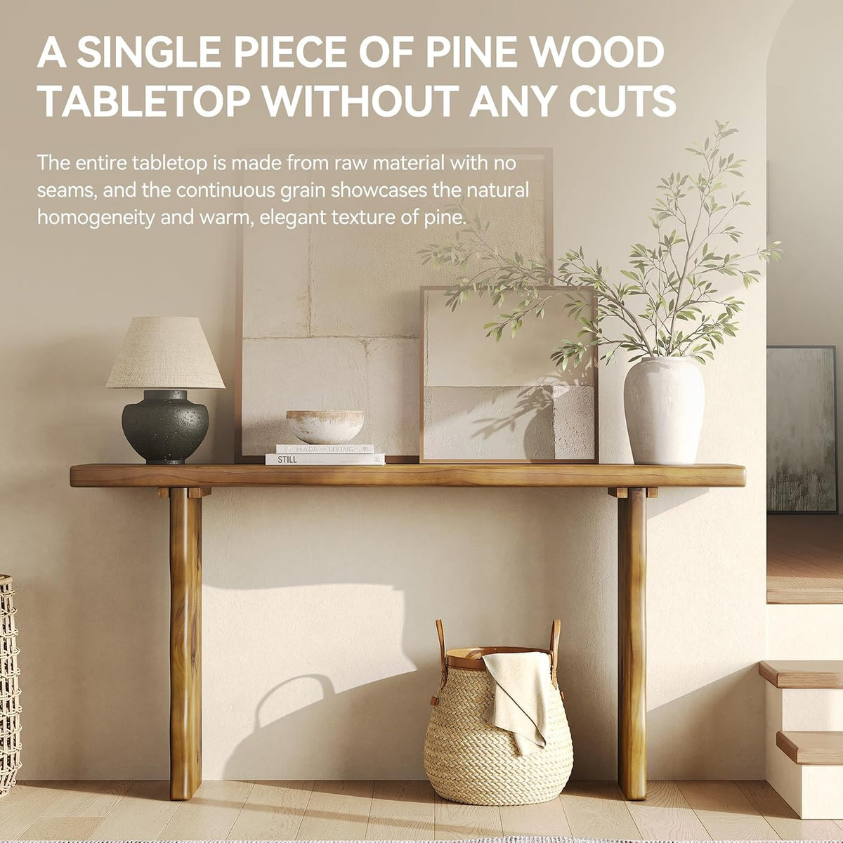 LITTLE TREE 63-Inch Solid Wood Console Sofa Table, Farmhouse Long Entryway Table Behind Couch for Living Room, Entrance, Hallway, Foyer, Easy Assembly
