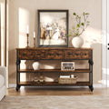 Garvee Console Sofa Table 53 in, Entryway Table with 3 Drawers, 3 Tier Metal Sofa Table, Open Shelf Behind Couch Table for Hallway, Living Room, Roman Column Design, Rustic Brown