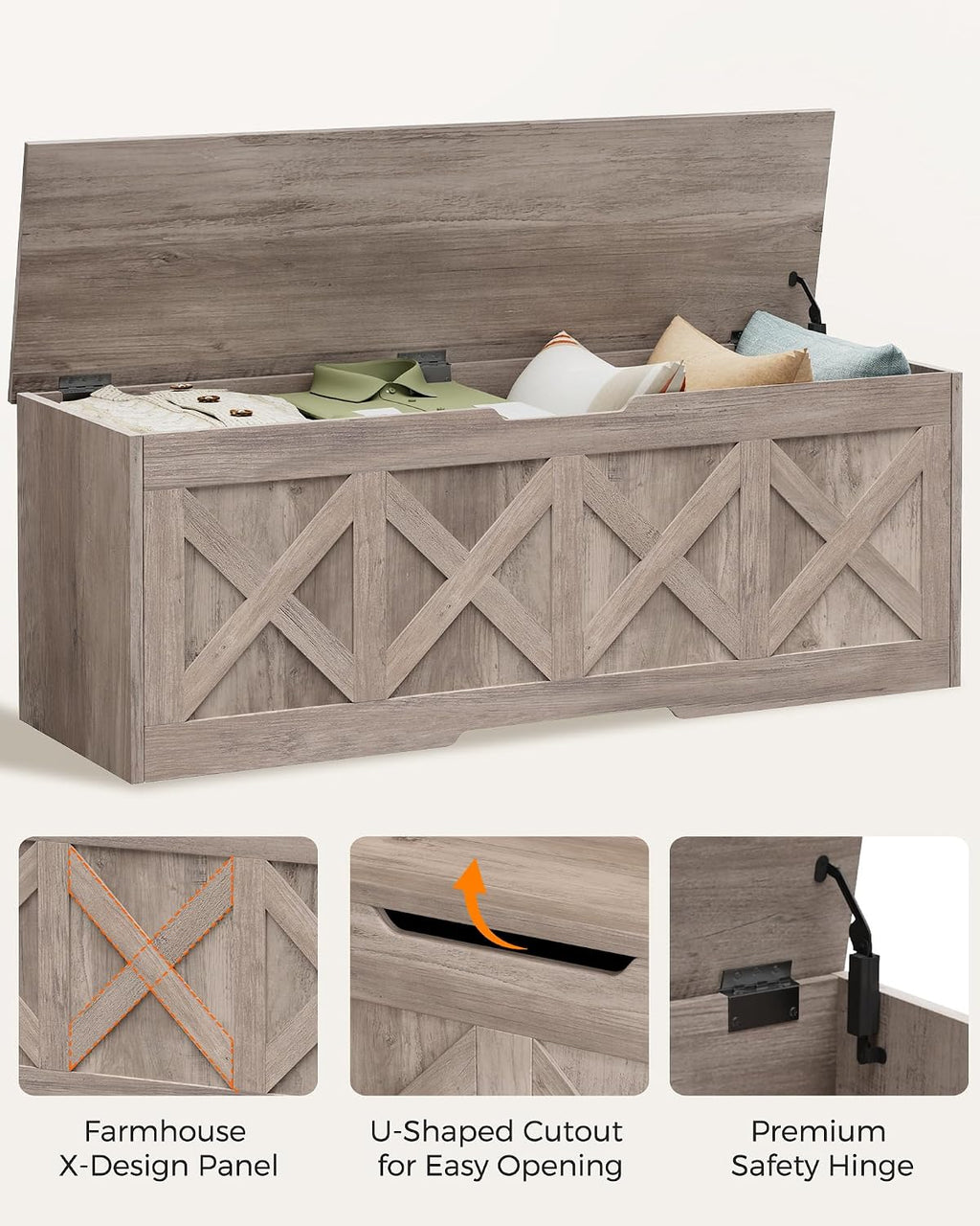 Homleke 47.2" Extra-Large Wooden Storage Chest, Farmhouse Storage Bench