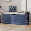 47.2" Storage Bench - Entryway Shoe Bench with Side Storage Shelves and 4 Doors, Multifunctional Entryway Bench with Lift Top Cushion, Shoe Storage Bench for Bedroom, Living Room, White