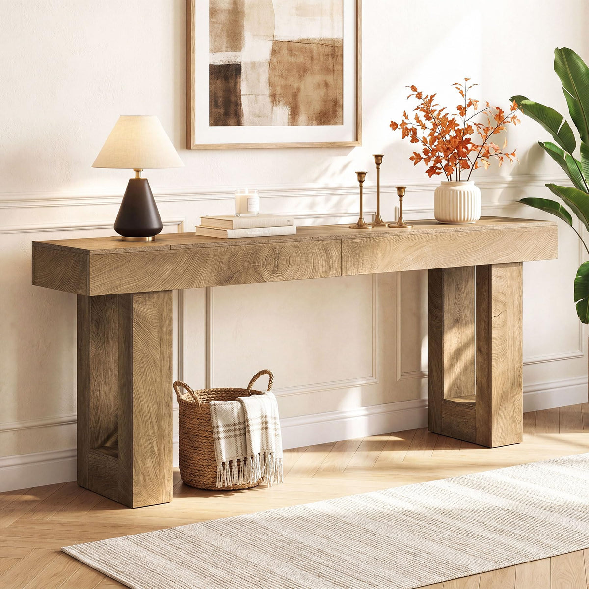 Tribesigns 63-Inch Long Console Table, Wooden Rectangular Sofa Table Behind The Couch, Farmhouse Entryway Table for Entrance, Hallway, Living Room (Mix Brown)