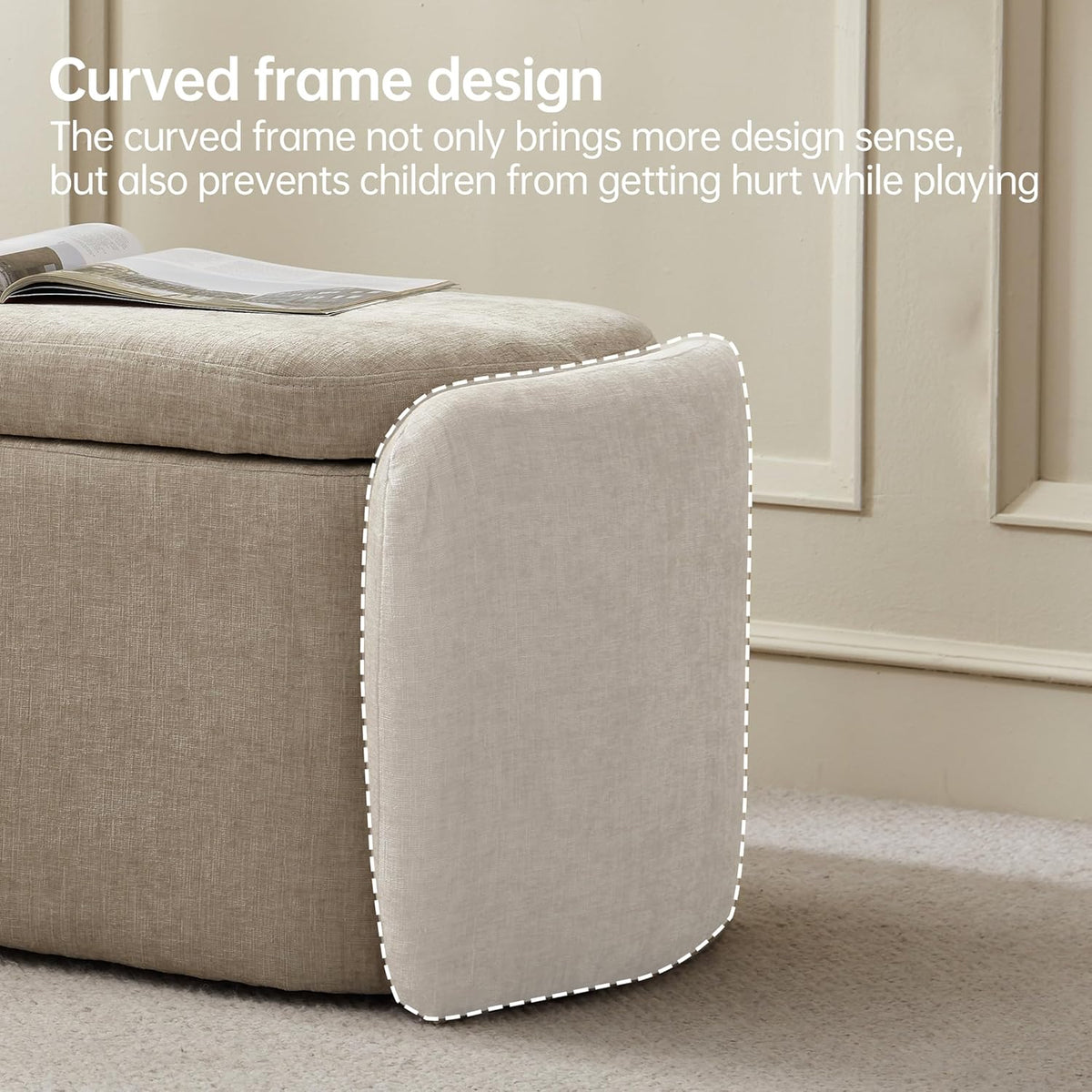 VKNOW Storage Bench, Upholstered Storage Ottoman Bench with Hinge, Khaki