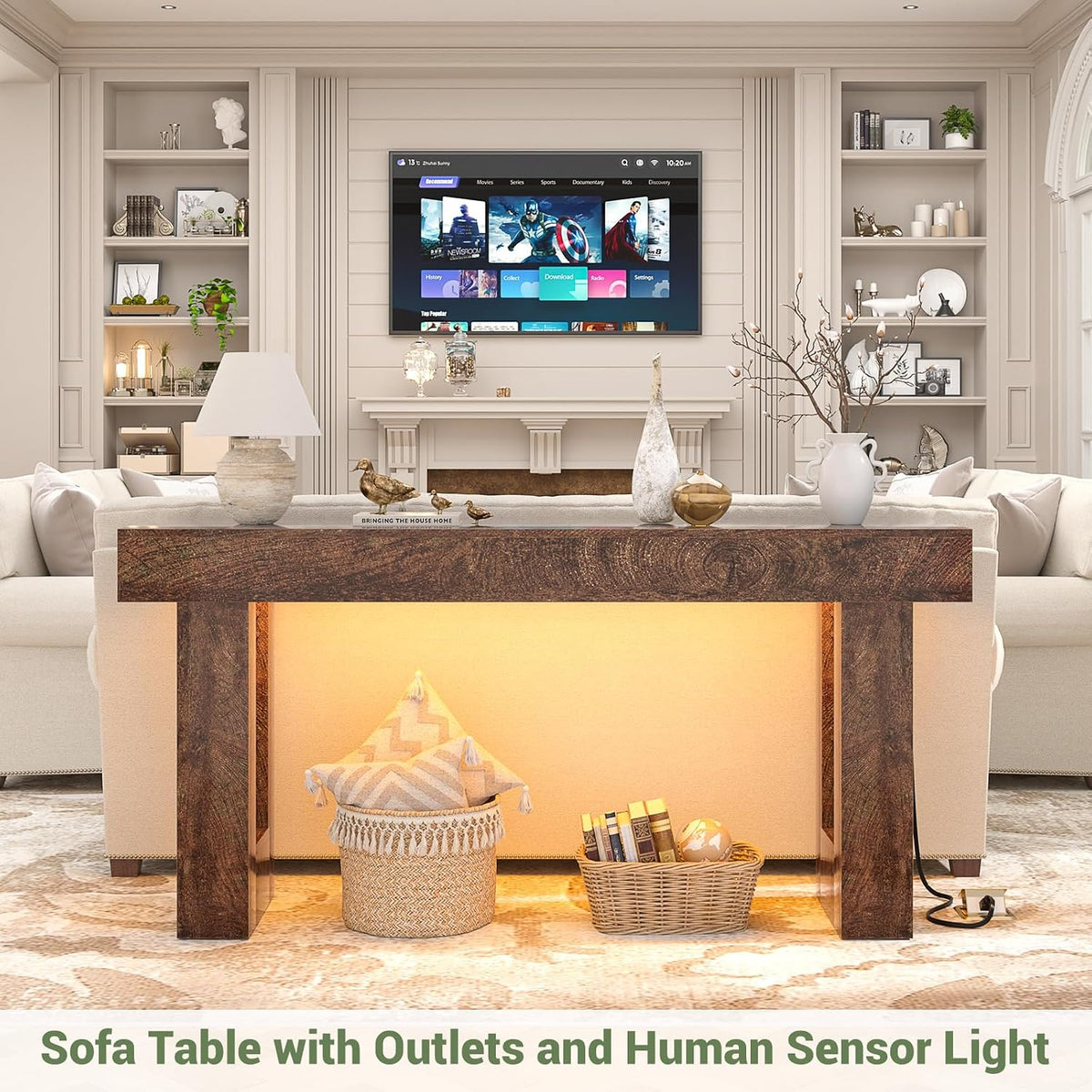 Unikito 63" Console Table with Sensor Light & AC Outlets with USB-C Ports