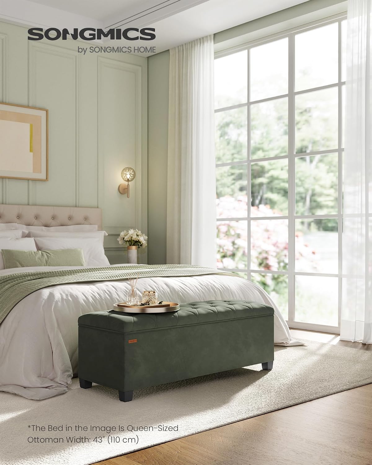 SONGMICS Storage Ottoman Bench, Foot Rest with Legs, Load up to 661.4 lb