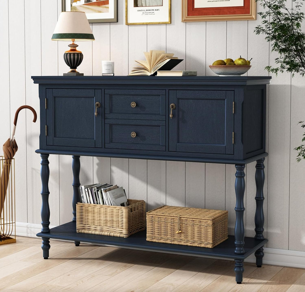 ARTPOWER Console Table with 2 Drawers, Retro Entryway Table with 2 Door