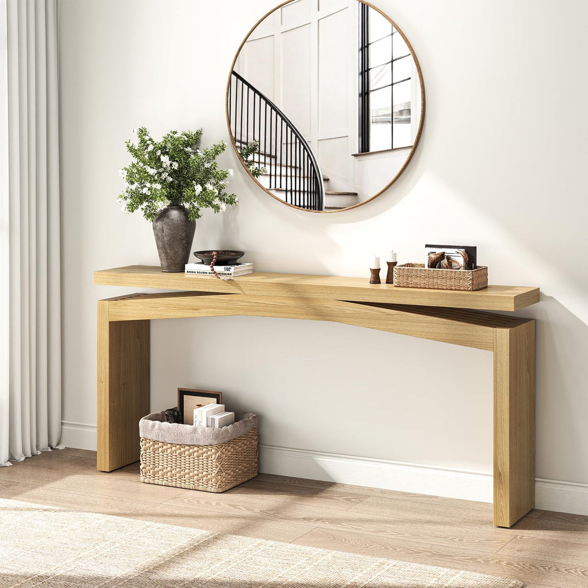 Epecoya Console Tables for Entryway 63-Inch, Natural Brown
