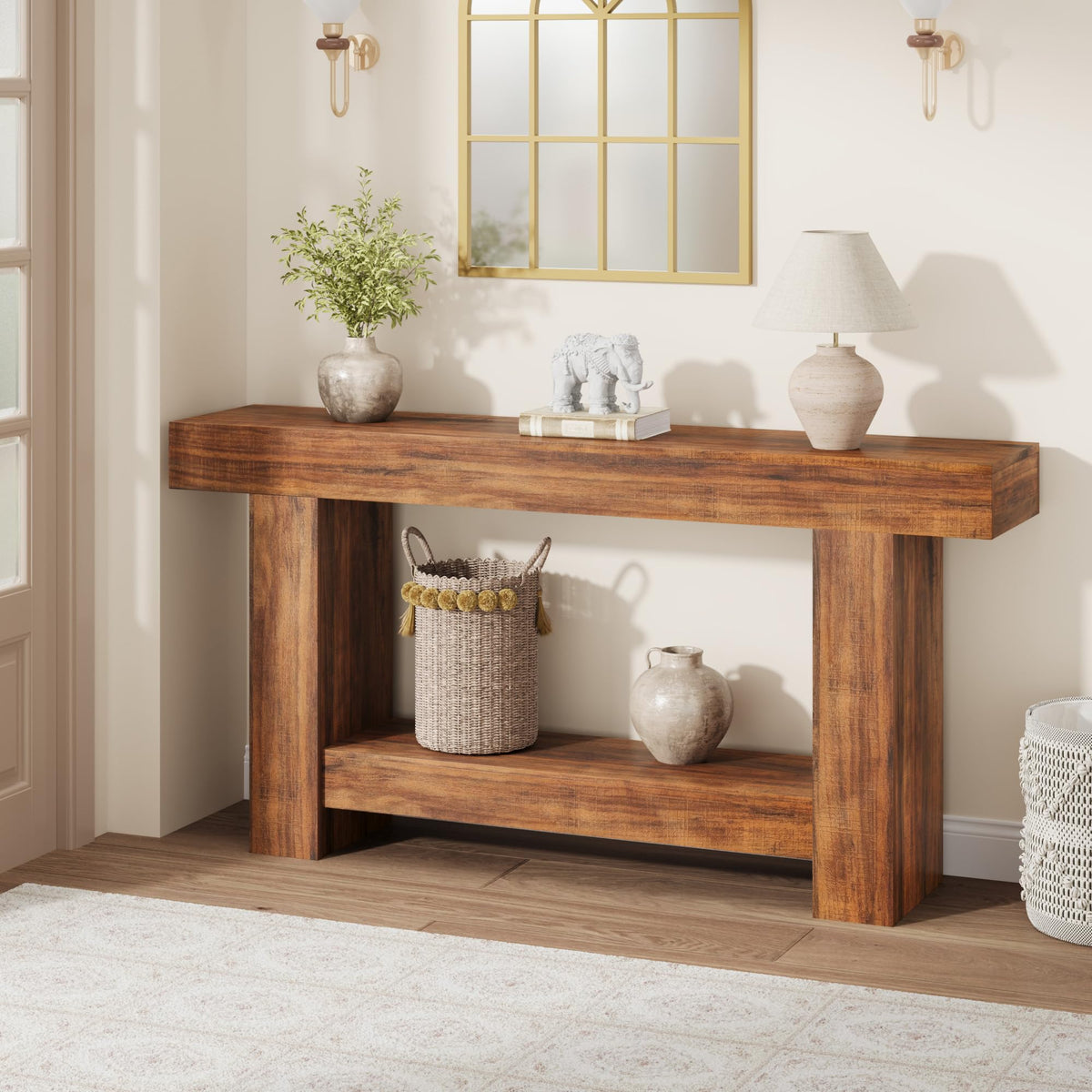 Garvee 47" Farmhouse 2-Tier Console Table for Entryway, Black