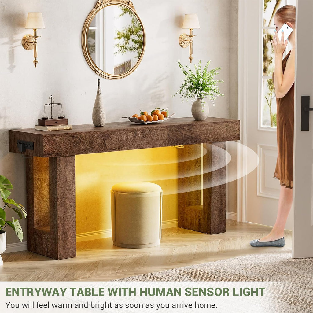 Unikito 63" Console Table with Sensor Light & AC Outlets with USB-C Ports