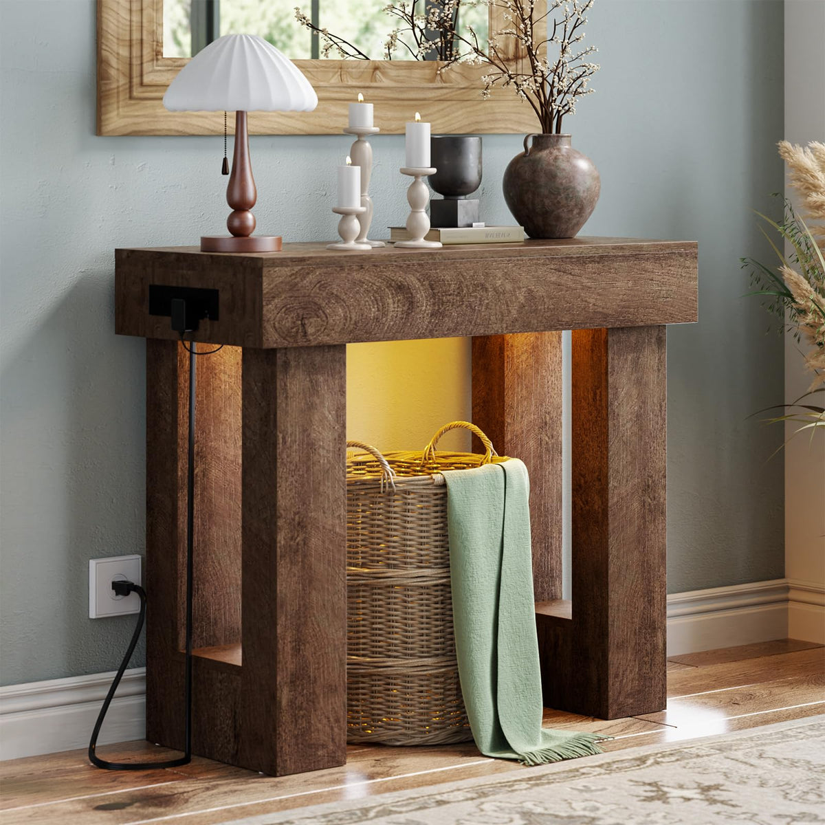 Unikito 63" Console Table with Sensor Light & AC Outlets with USB-C Ports
