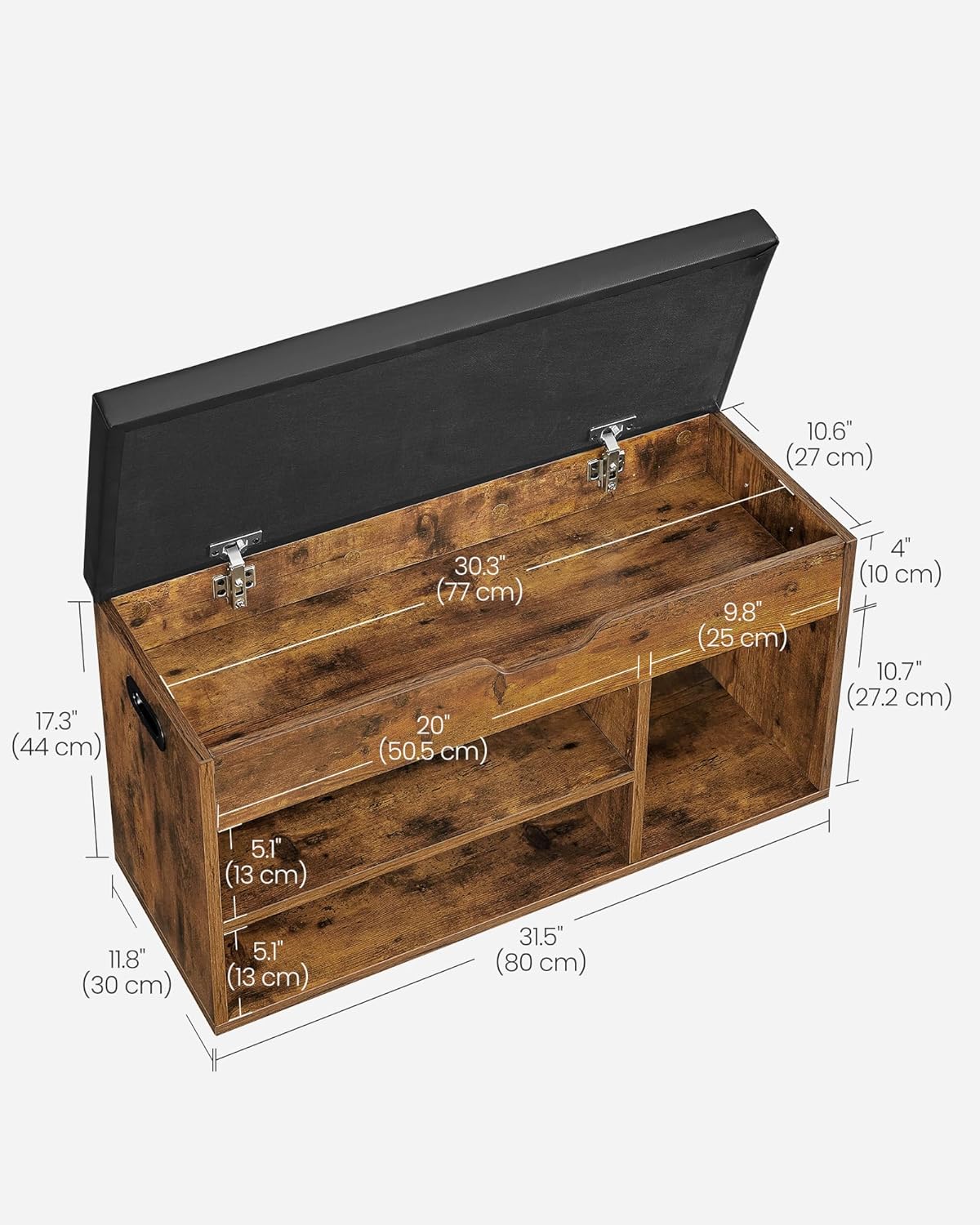 VASAGLE Storage Bench with Cushion, Shoe Bench,11.8 x 31.5 x 17.3 Inches