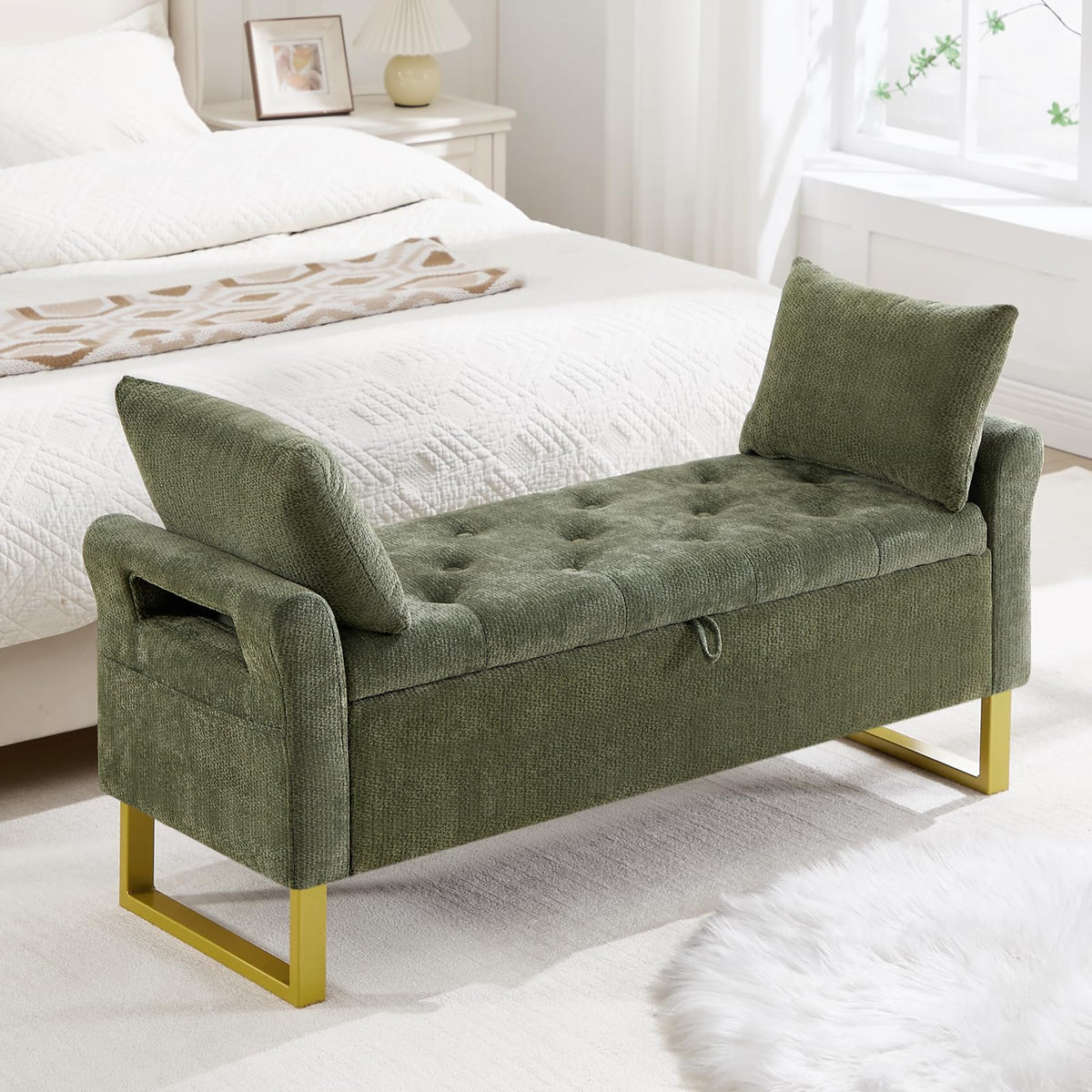 67" King Size End of Bed Storage Bench, Storage Benches for Bedroom, Green