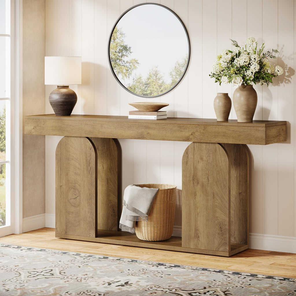 Tribesigns 70.9-Inch Extra Long Sofa Table, Farmhouse Console Tables with Wood Frame and Storage Shelf, 2-Tier Wood Table Behind Couch for Living Room, Hallway, Foyer, Black