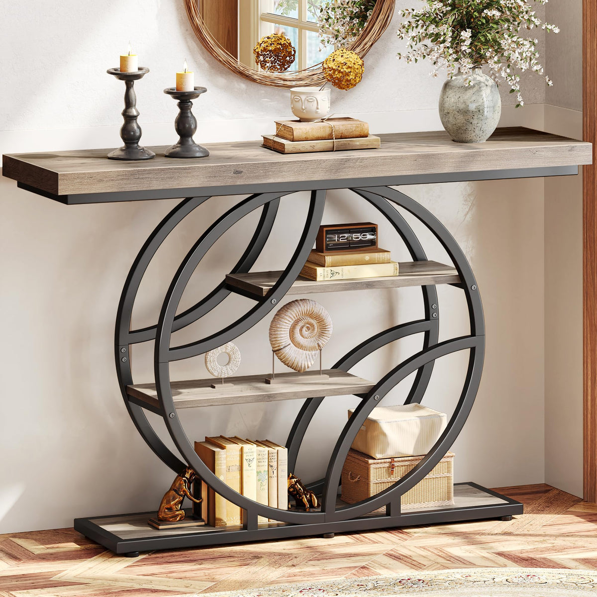 Huuger 41.3 Inch Entryway Table with Artistic Curved Metal Frame,Sofa Table