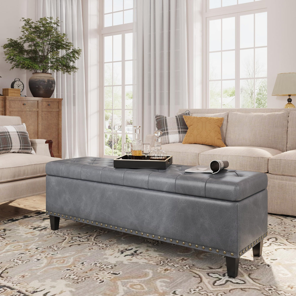 FiveWillowise 51 Inch Storage Ottoman Bench,Large End of Bed Storage Bench