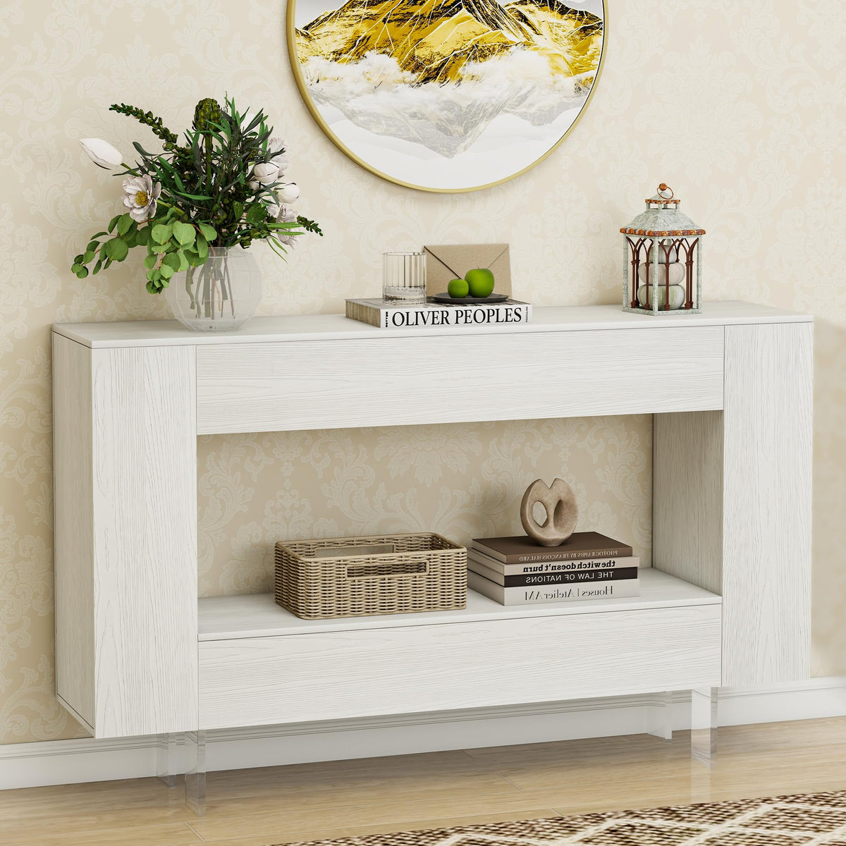 47" High Gloss Console Table with Hidden Side Storage, Black