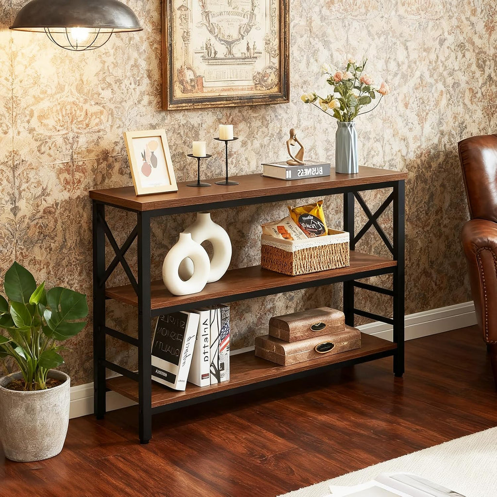 Hombazzar 3-Tier Sofa Table,Consoles Table for Entryway,Brown 47"