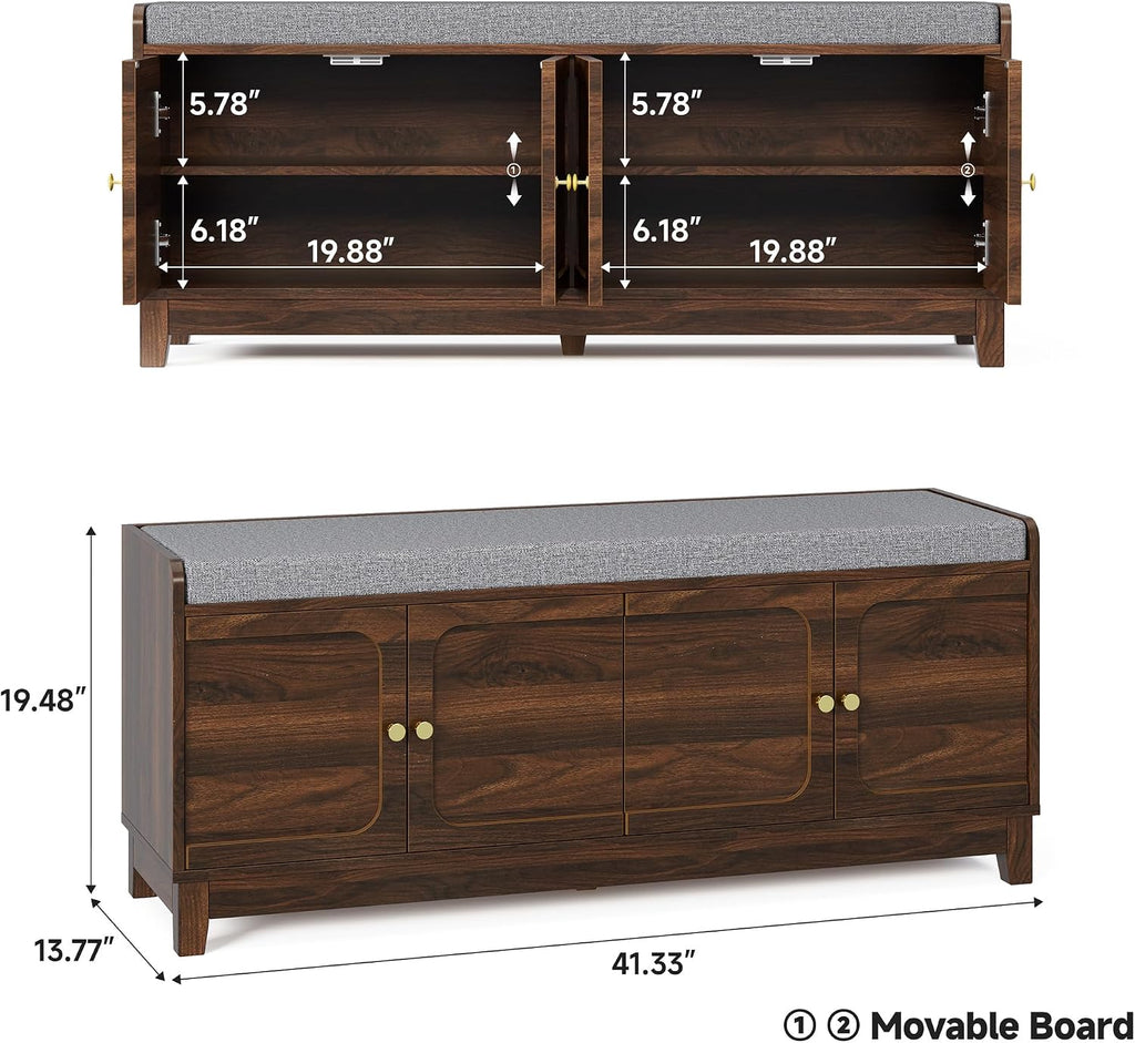 2-Tier Shoe Storage Bench, Entryway Bench w/Thickened Padded Seat Cushion