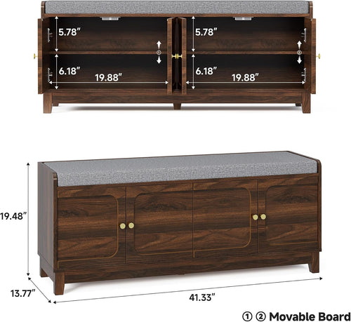 2-Tier Shoe Storage Bench, Entryway Bench w/Thickened Padded Seat Cushion
