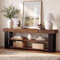 63" Solid Wood Console Table with 3-Tier Storage Shelves
