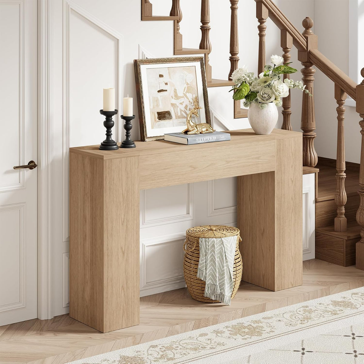 Epecoya 43 Inch Small Light Oak Console Table for Hallway Entryway Entrance