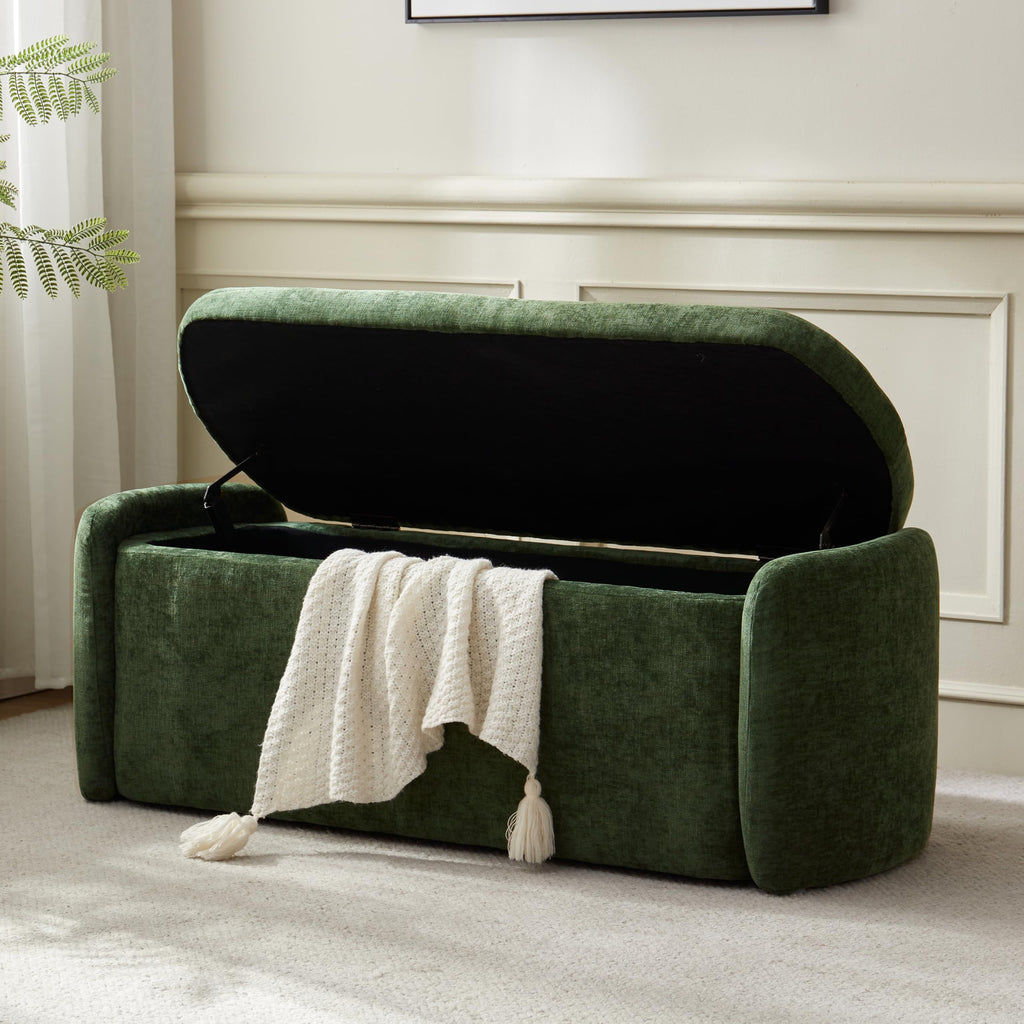 VKNOW Storage Bench, Upholstered Storage Ottoman Bench with Hinge, Khaki