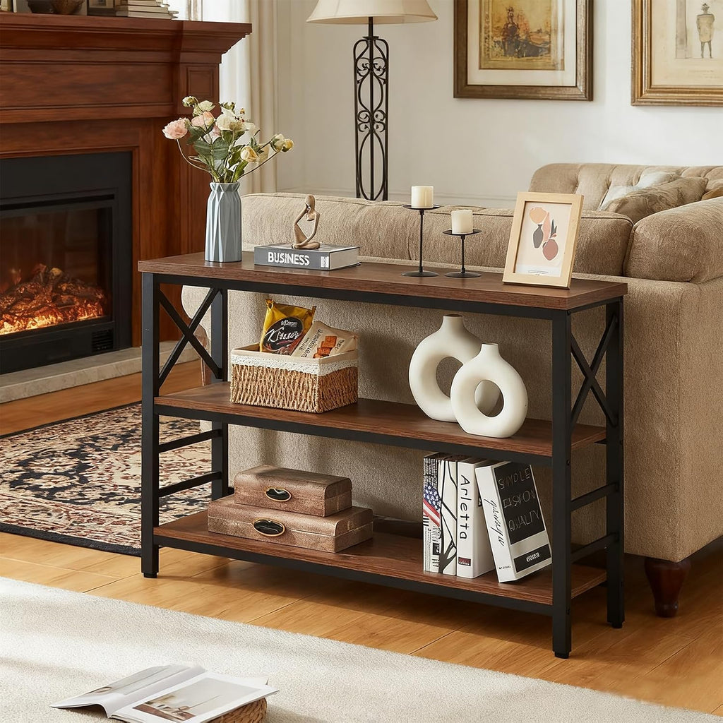 Hombazzar 3-Tier Sofa Table,Consoles Table for Entryway,Brown 47"