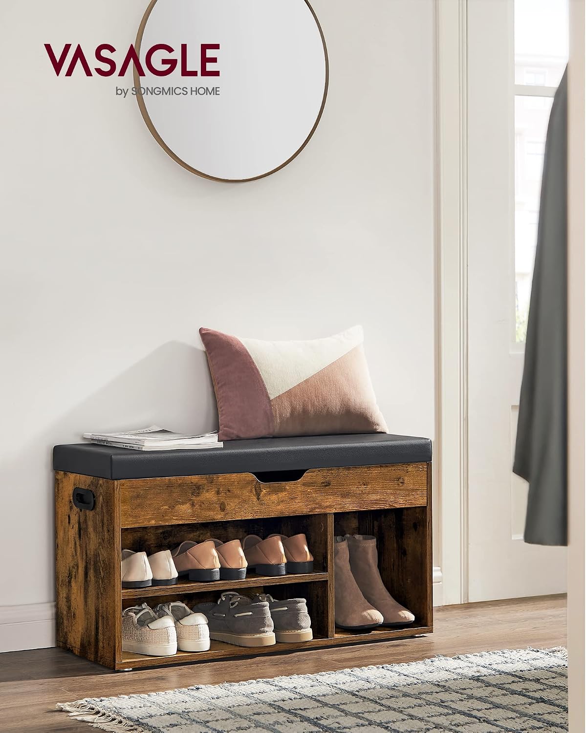 VASAGLE Storage Bench with Cushion, Shoe Bench,11.8 x 31.5 x 17.3 Inches