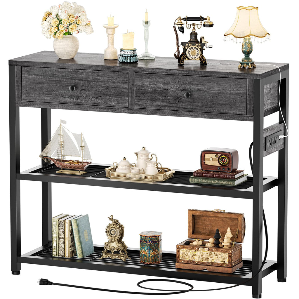 Ecoprsio Entryway Table with Power Outlets, 47" Console Table with Drawers
