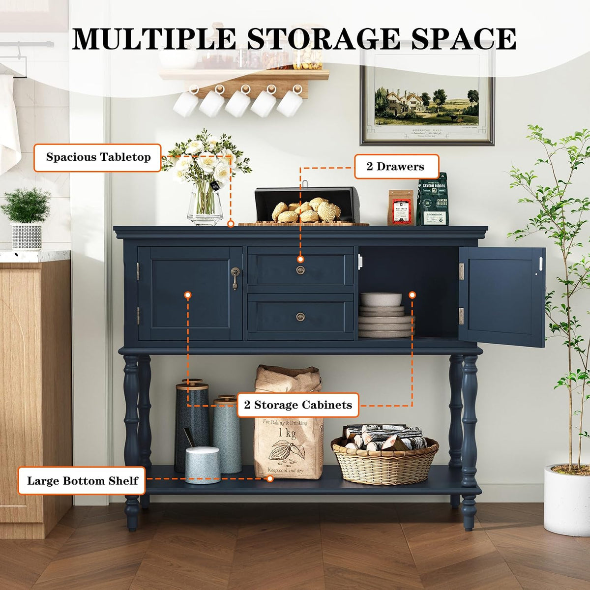 ARTPOWER Console Table with 2 Drawers, Retro Entryway Table with 2 Door