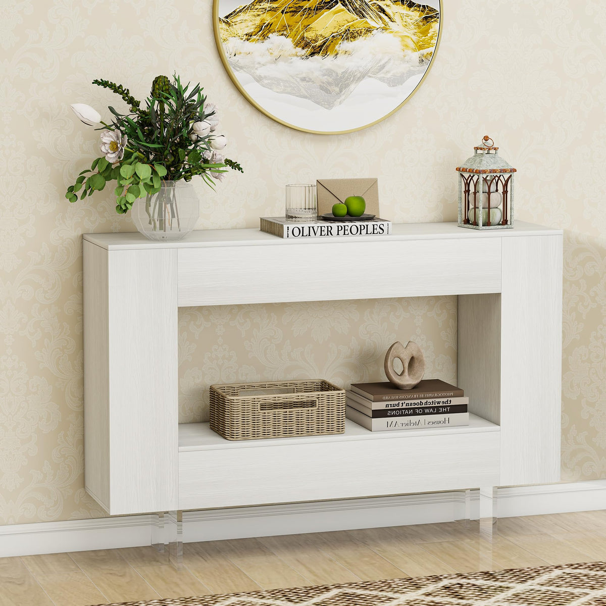 47" High Gloss Console Table with Hidden Side Storage, Black