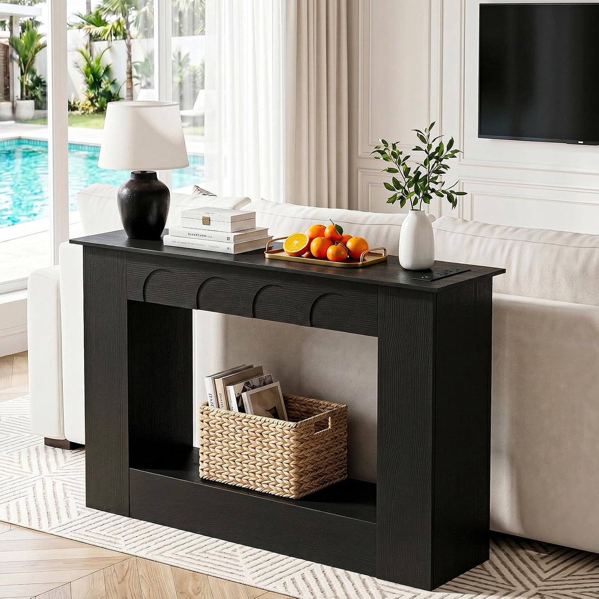 Unikito 43.3" Farmhouse Entryway Table, Console Table with Open Storage