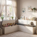 Apicizon L Shaped Storage Bench with Storage, 63" Breakfast Nook Dining Bench with Cushion, Kitchen Dining Corner Bench for Dining Room Entryway Living Room, Beige White