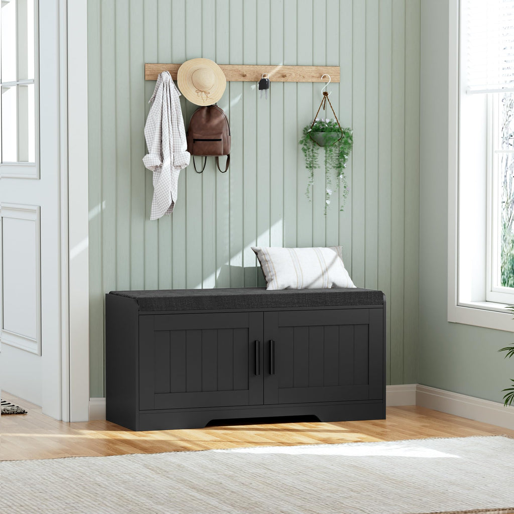 Homleke Shoe Storage Bench, 4 Doors & Thickened Padded Seat Cushion