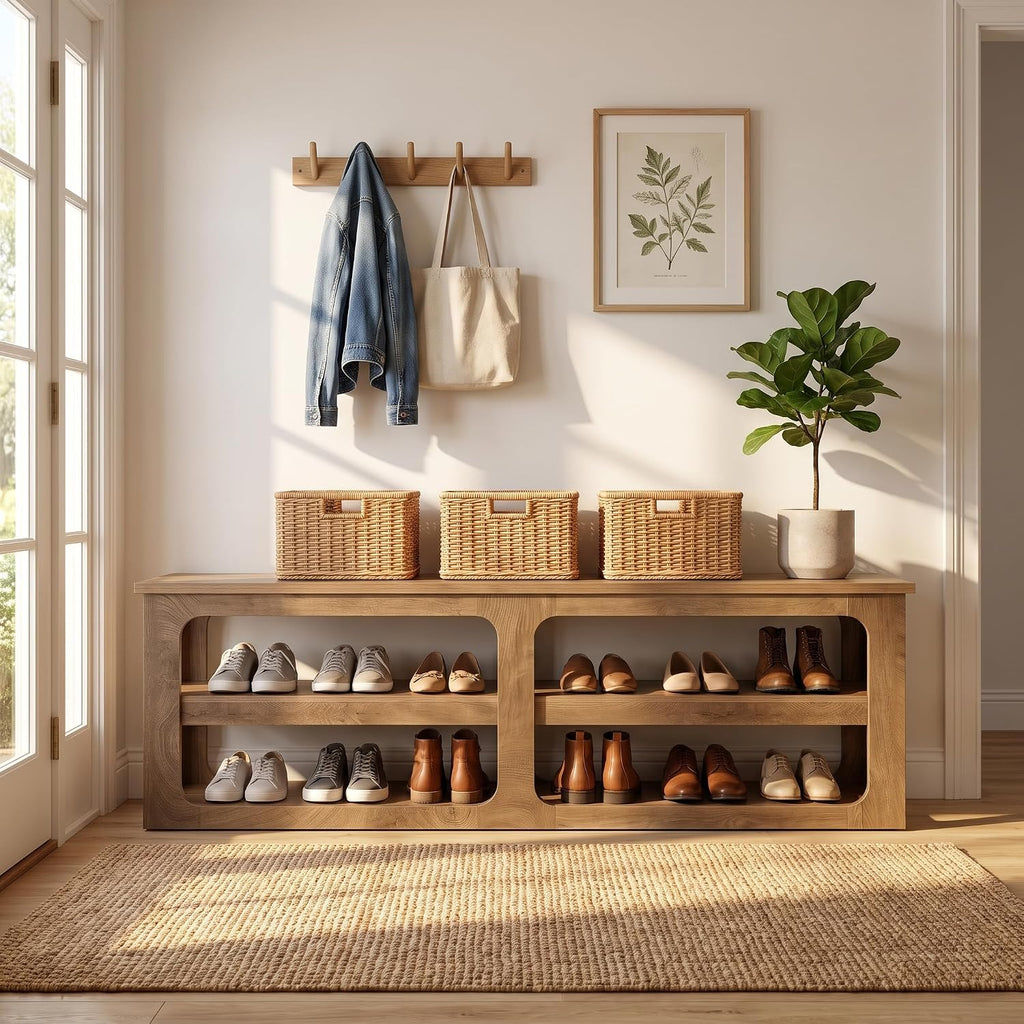Tribesigns 70.87”Extra Long Entryway Shoe Bench with 3-Tier Storage Shelves