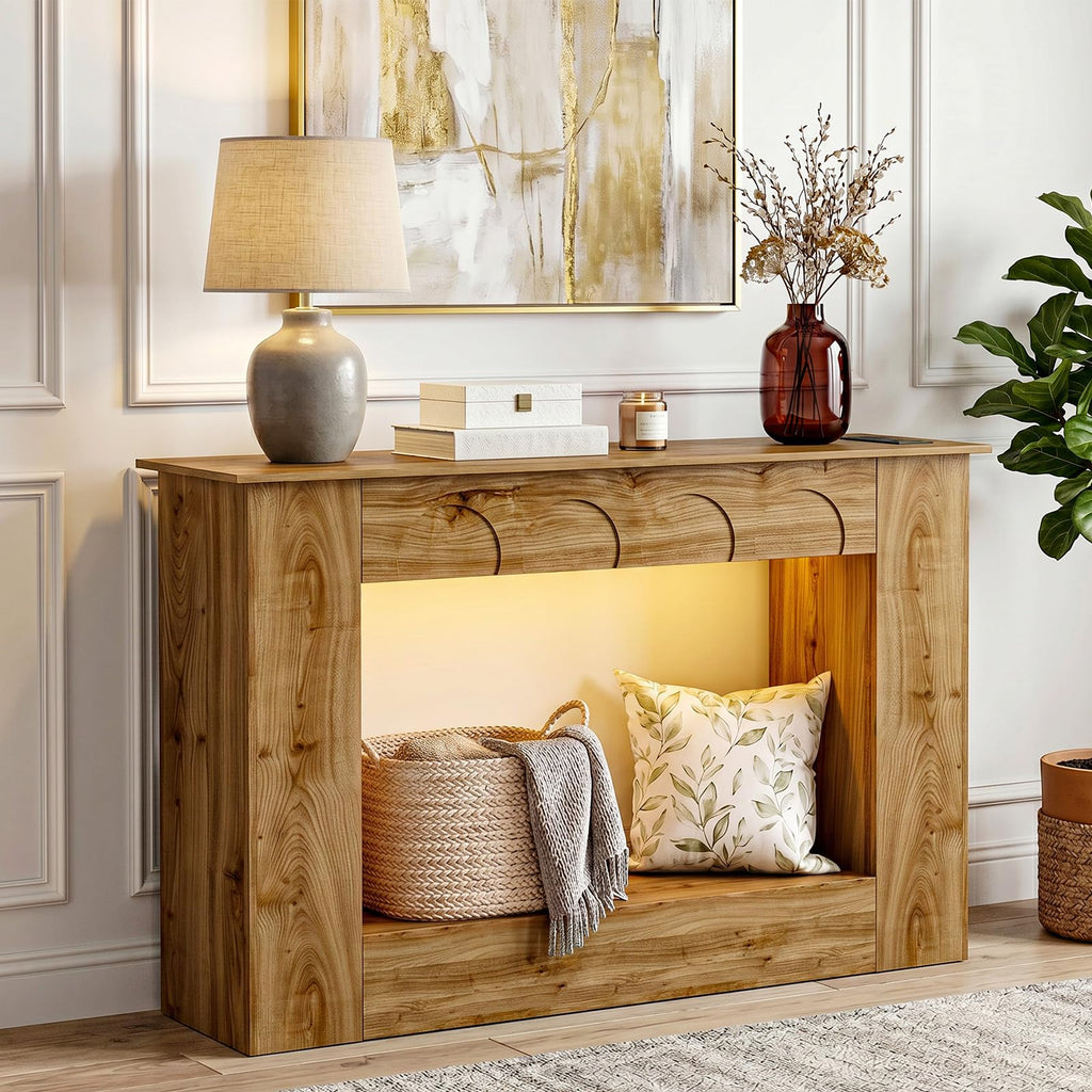 Unikito 43.3" Farmhouse Entryway Table, Console Table with Open Storage
