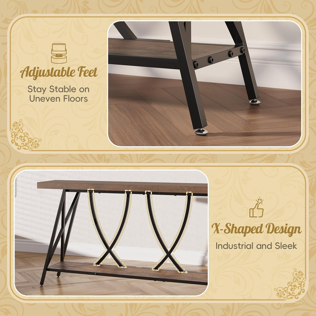 JUSTOGO Narrow Console Table for Entryway, Long Sofa Table, Rustic Brown