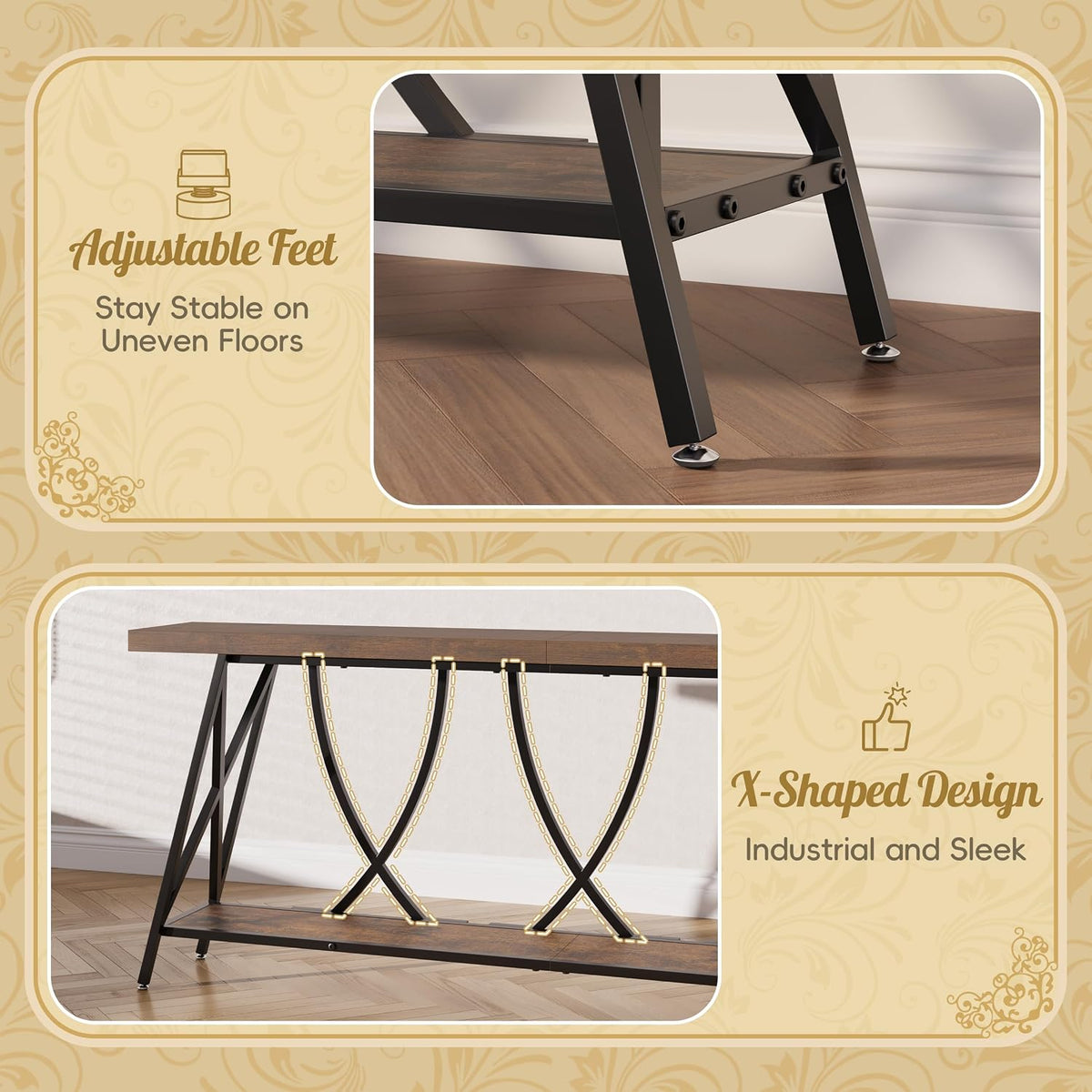 JUSTOGO Narrow Console Table for Entryway, Long Sofa Table, Rustic Brown