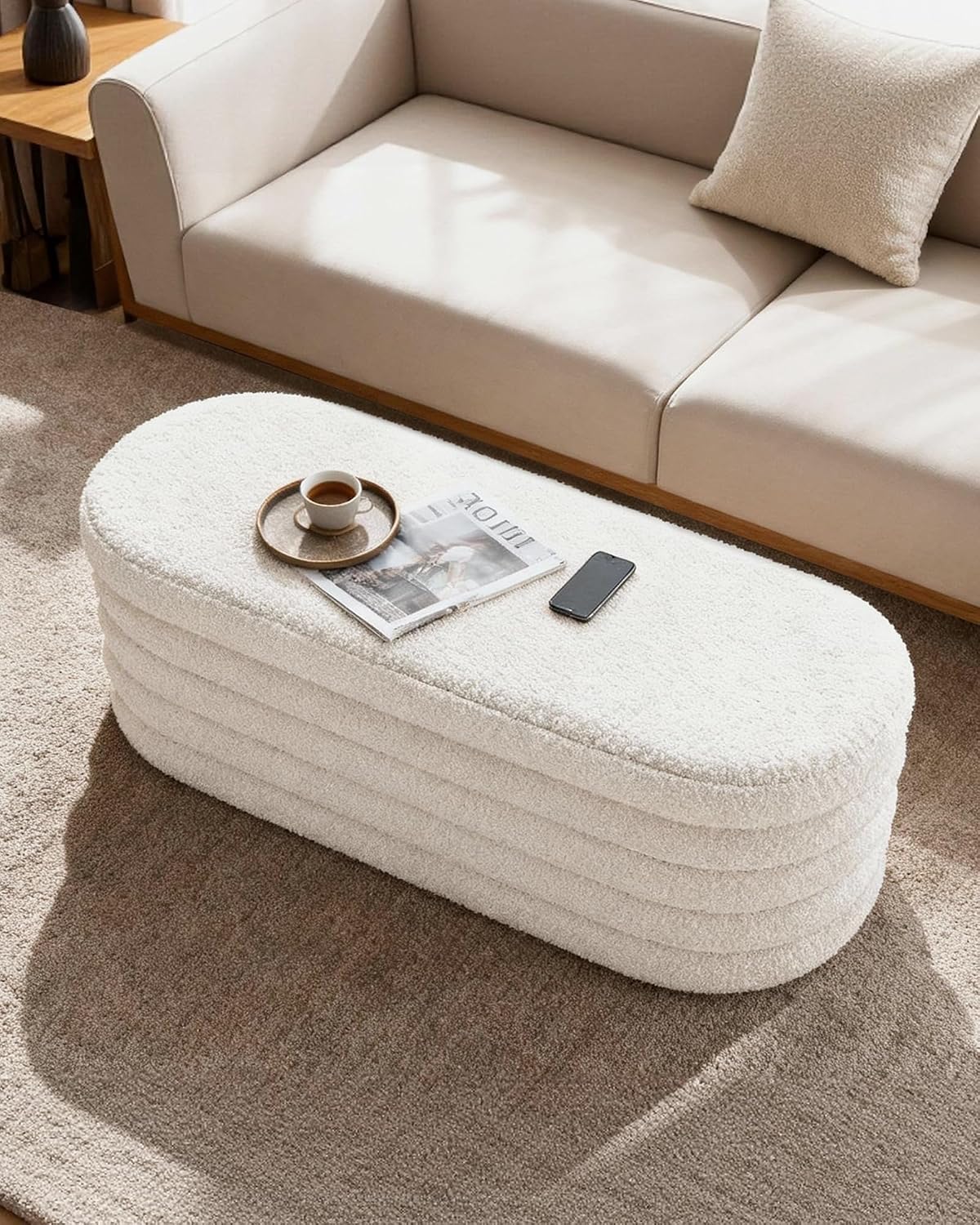 GLAXYFUR Storage Ottoman Bench, 43" Entryway Shoe Seat, Sherpa White