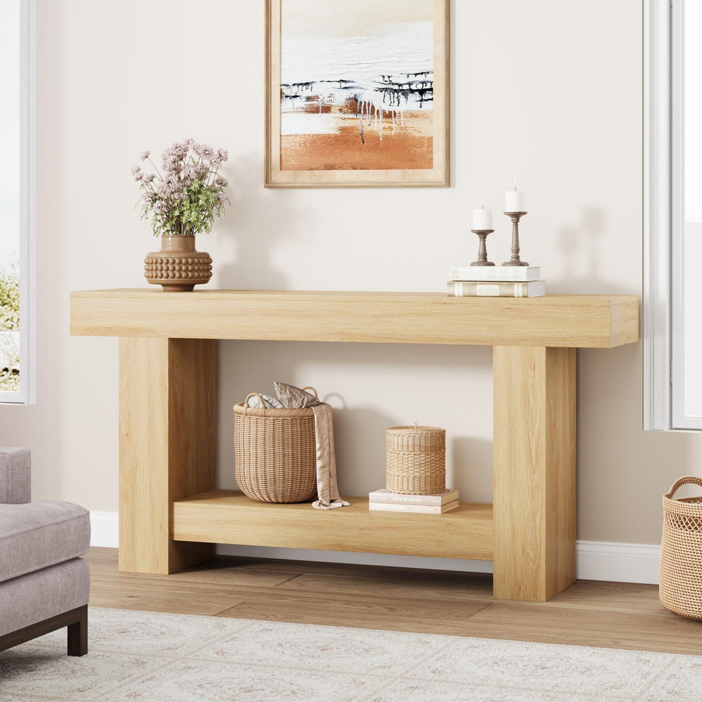GarveeHome 47" Farmhouse 2-Tier Console Table for Entryway, Grey