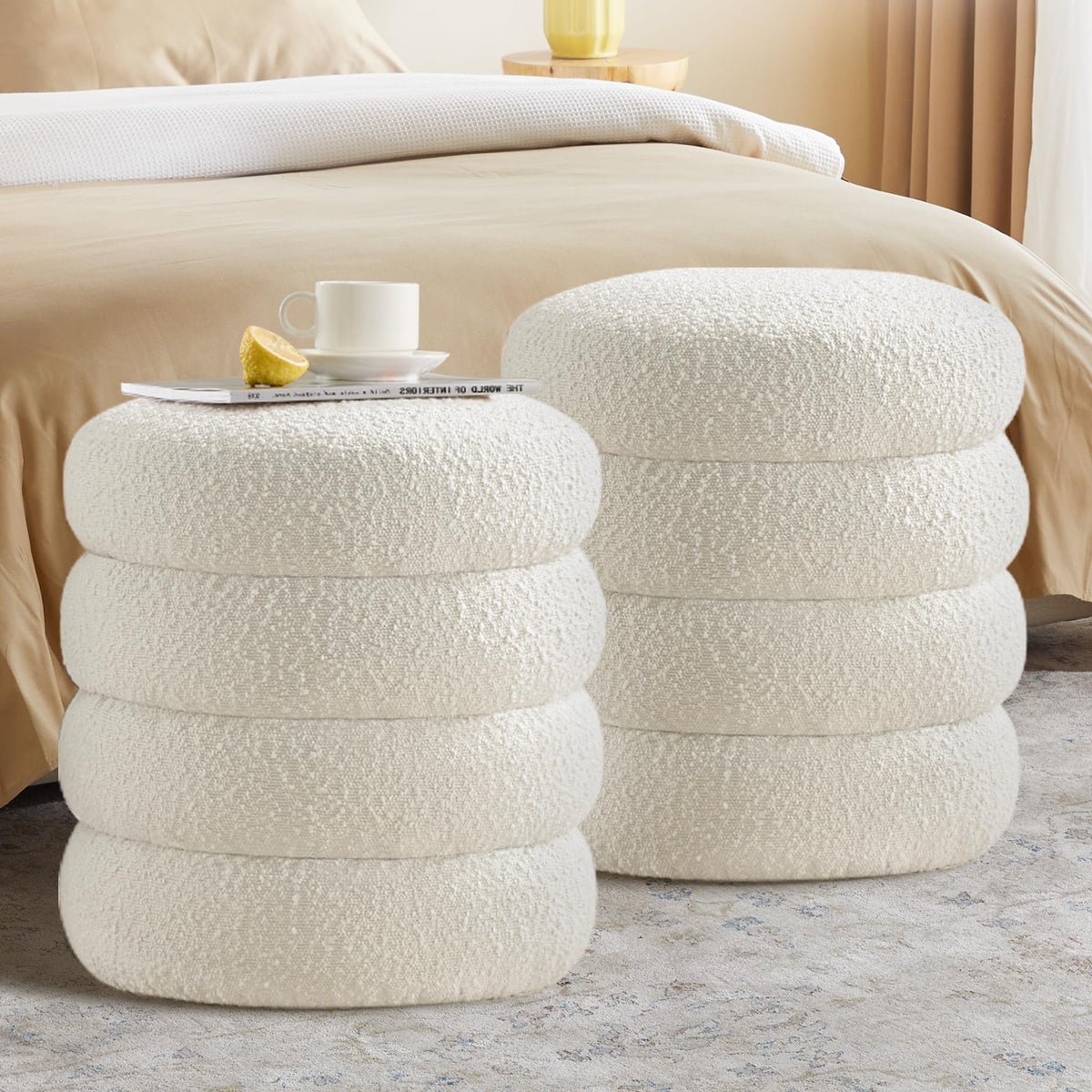 Busaurus Storage Ottoman Bench 49.2 Inch Upholstered Fabric Storage Bench for Bedroom End of Bed Aesthetic Large Oval Ottoman for Living Room Entryway (Ivory)