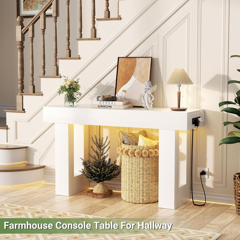 Unikito 47" Entryway Table with Sensor Light and Outlets, Pure White