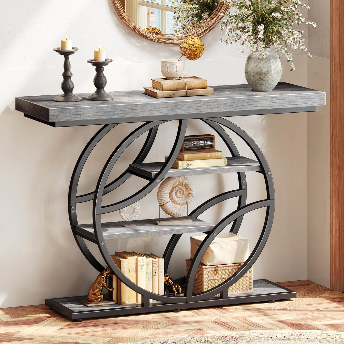 Huuger 41.3 Inch Entryway Table with Artistic Curved Metal Frame,Sofa Table