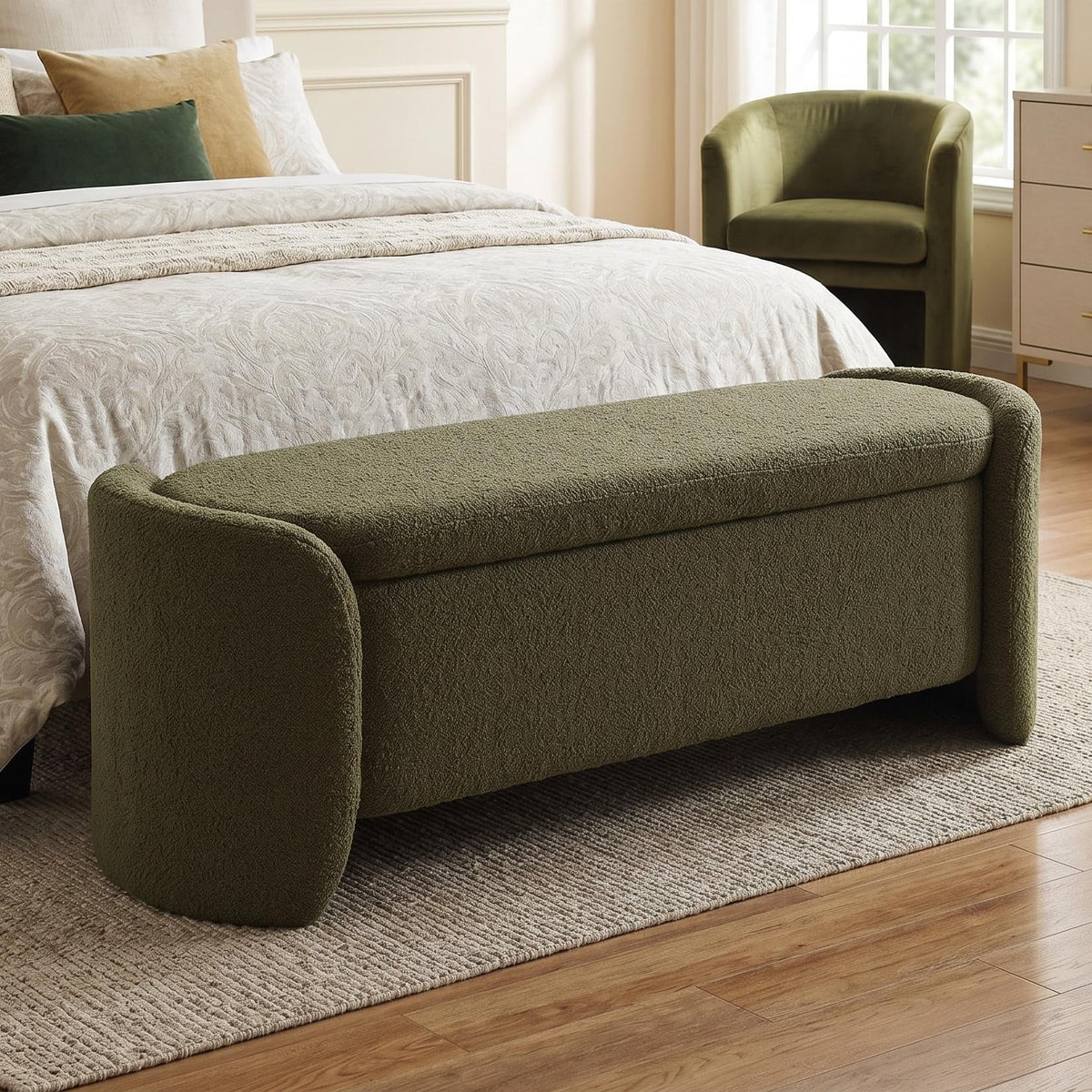 LukeAlon 50 inch Storage Ottoman Bench, Christmas Tree Green