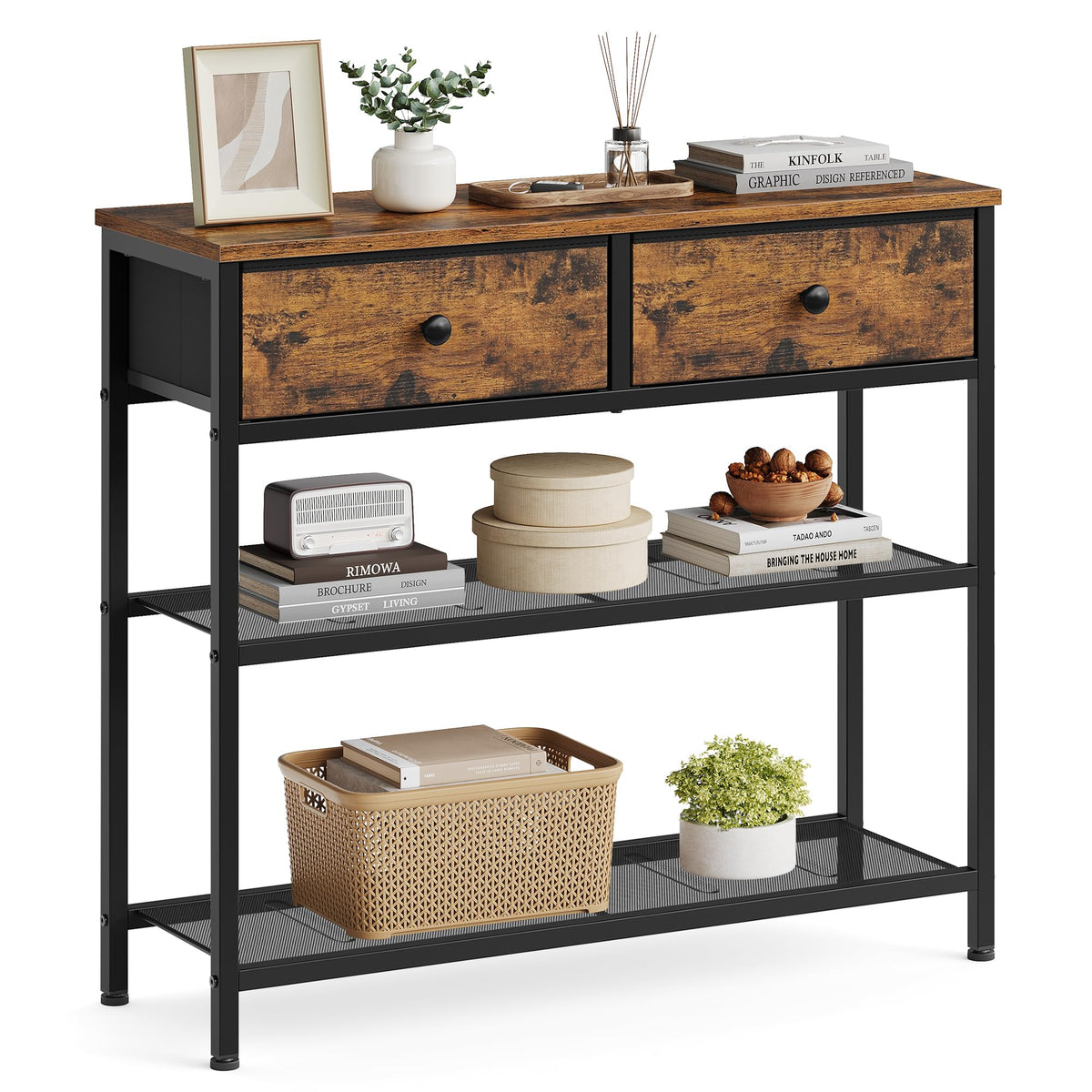 SONGMICS Console Table with 3 Fabric Drawers, Narrow Entryway Furniture