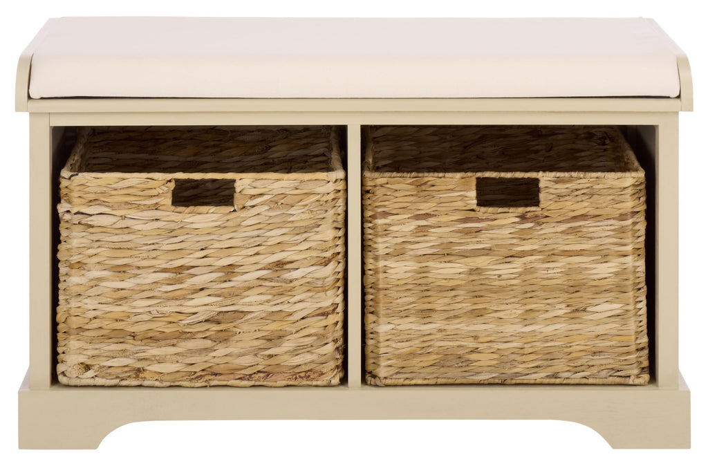 SAFAVIEH Freddy Wood Storage Bench, 33" Farmhouse Vintage White AMH5736D