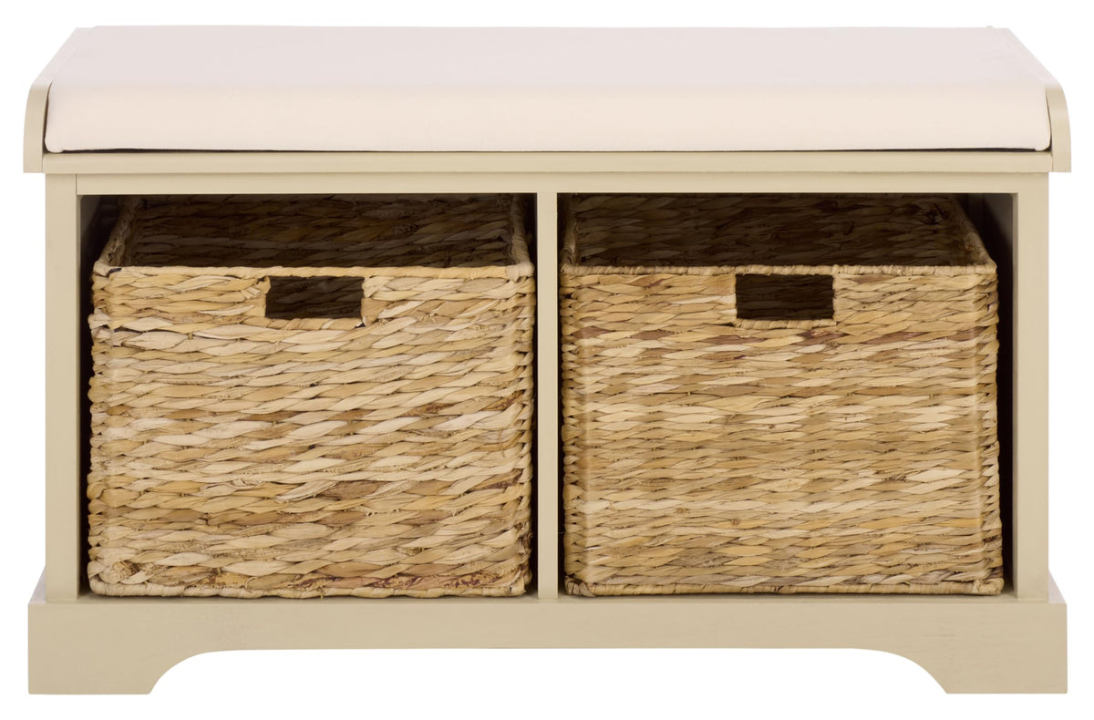SAFAVIEH Freddy Wood Storage Bench, 33" Farmhouse Vintage White AMH5736D