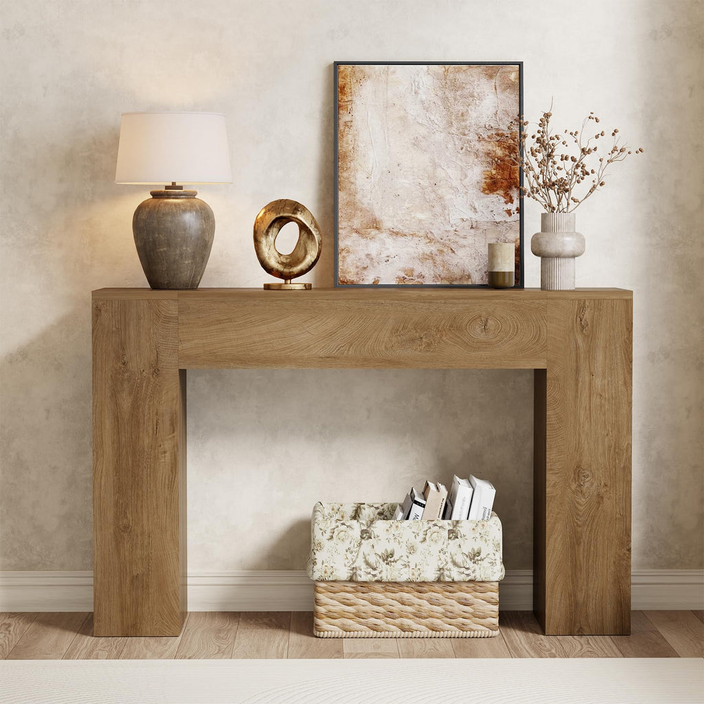 Epecoya 43 Inch Small Light Oak Console Table for Hallway Entryway Entrance