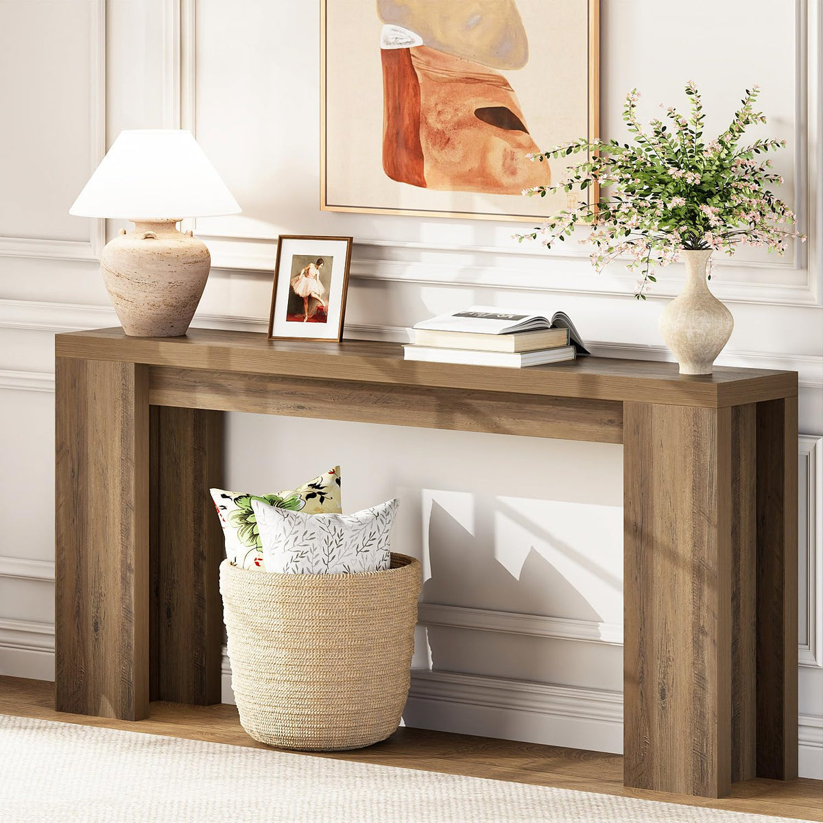 karlott 70.9" Extra Long Console Table, Farmhouse Entryway Table, Brown